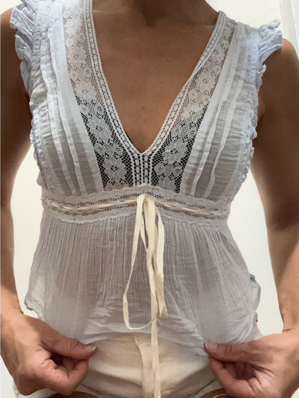 Urban outfitters Women's Lace-Trim V-Neck Top